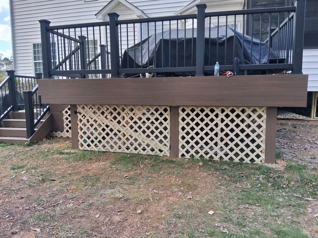 Project New Deck Build with Lattice Skirt and Black Railing image