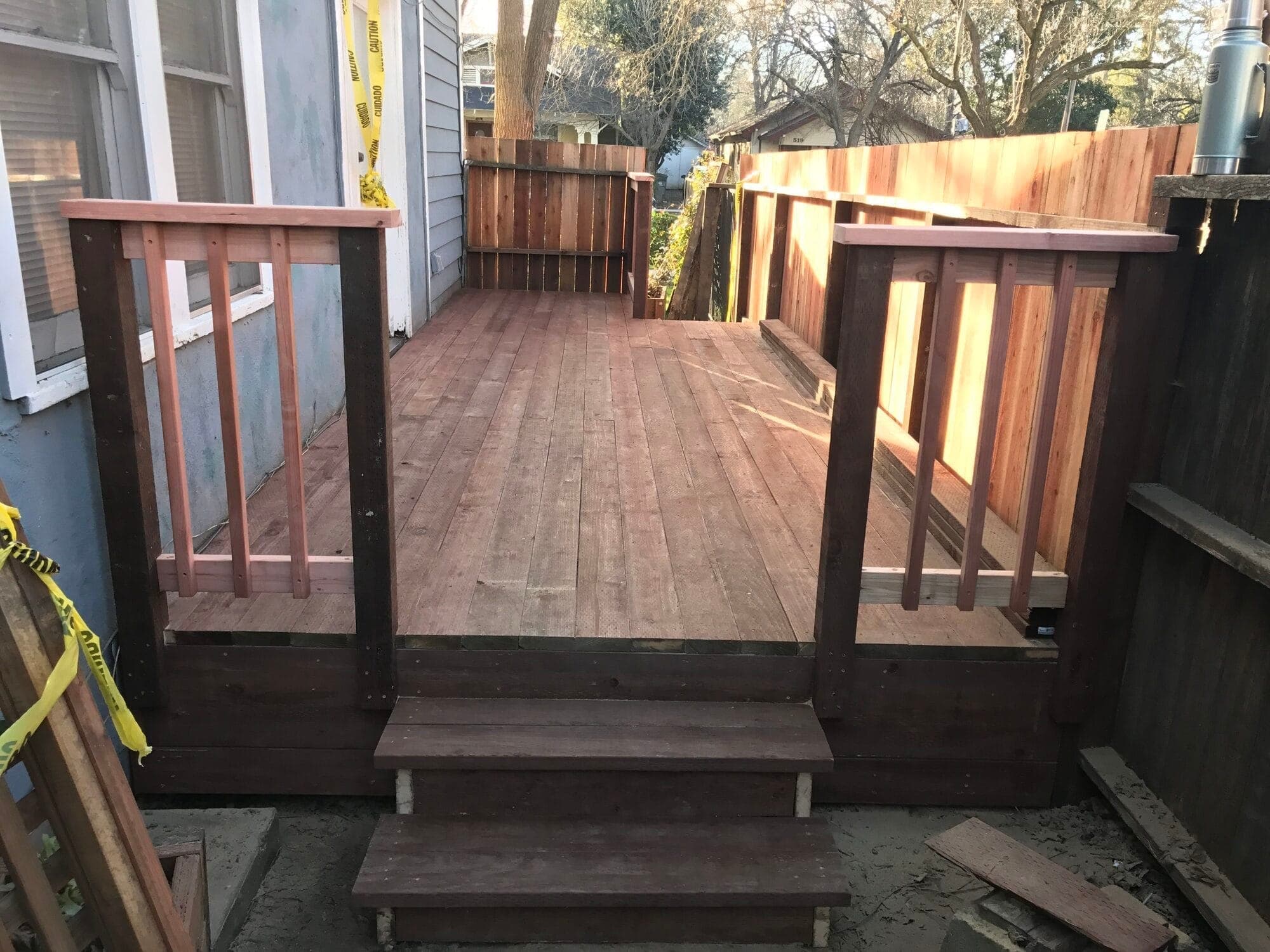 Multi-level composite deck under construction by Berg Custom Builds